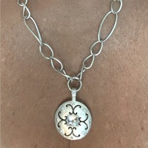 Brighton Vintage Reversible brushed silver necklace with fine quality crystals